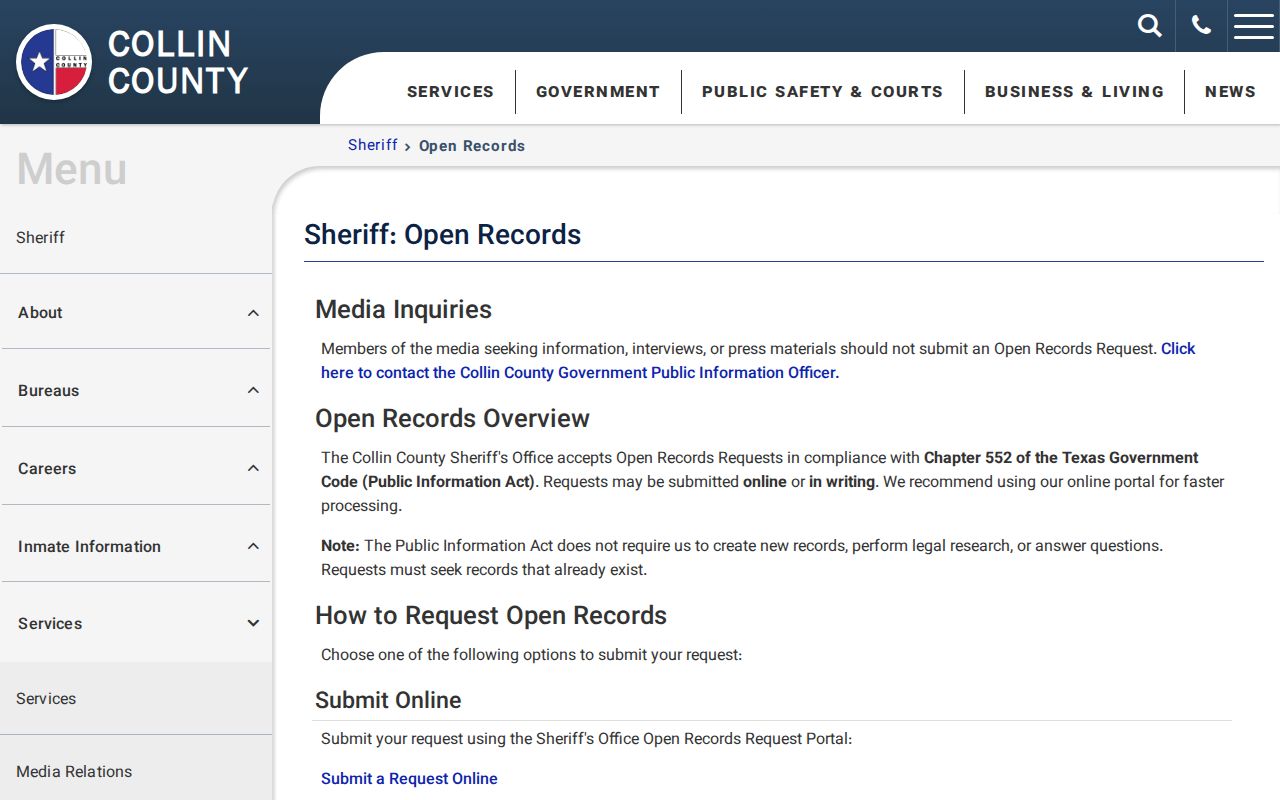 Collin County warrant and sheriff records request routes