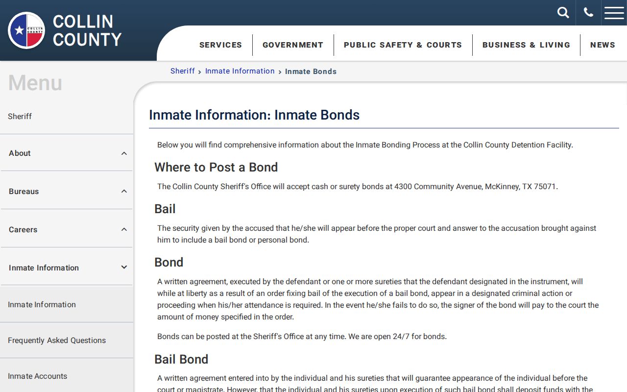 Collin County warrant bond types and bond instructions