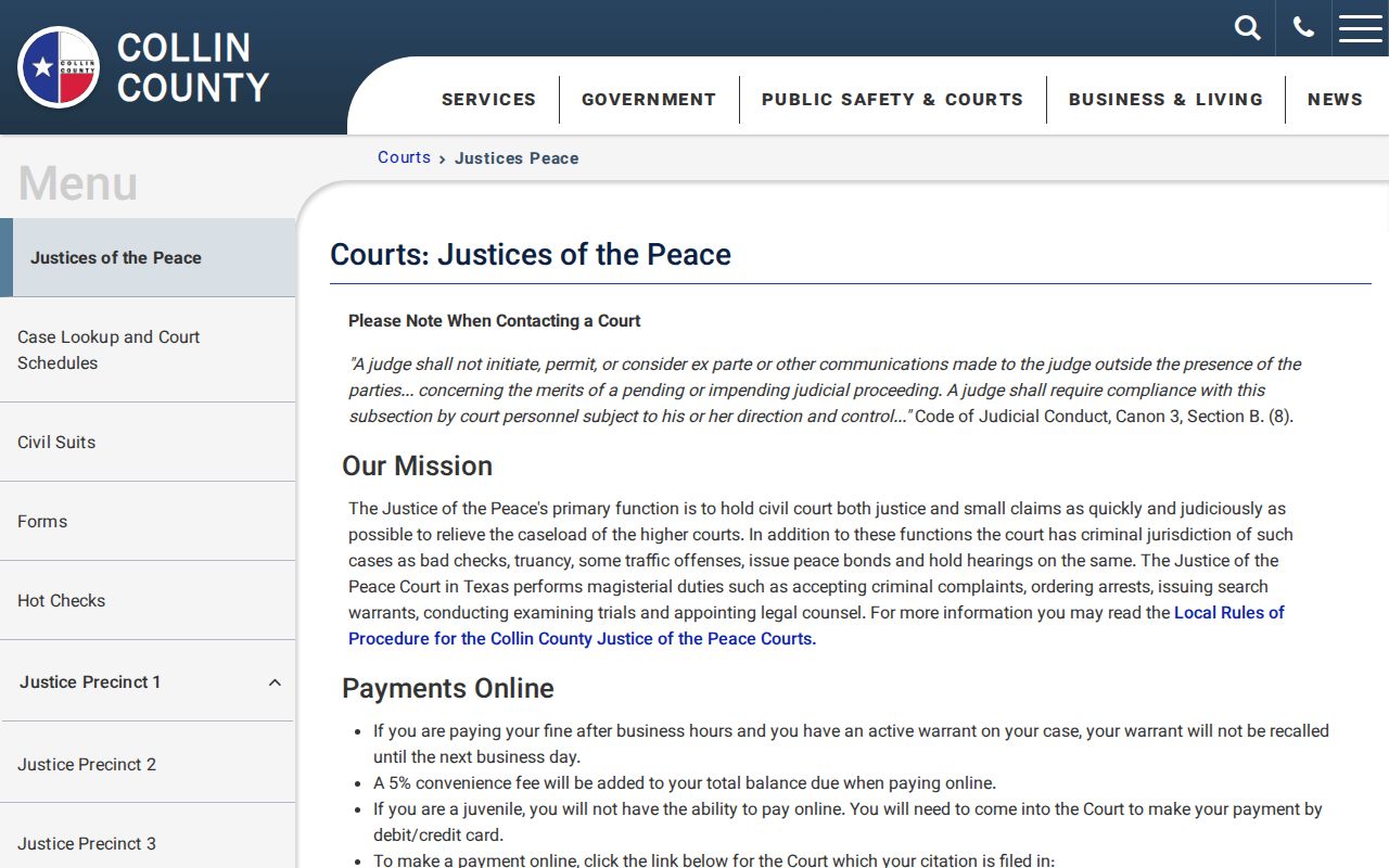 Collin County bench warrant and JP traffic jurisdiction guidance