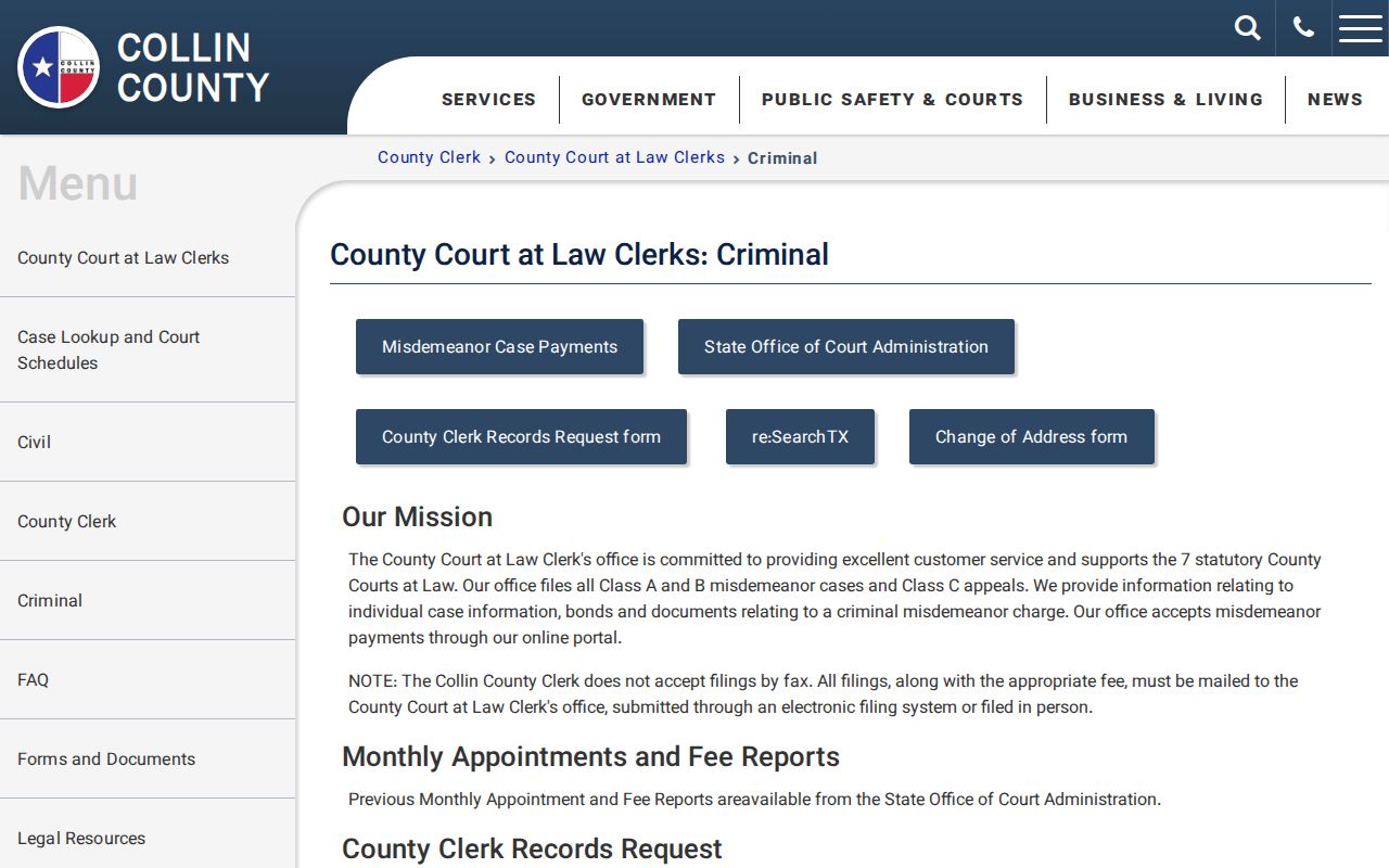 Collin County arrest warrant county-court criminal clerk contacts
