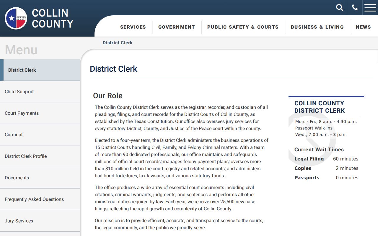 Collin County arrest warrant felony records and District Clerk route
