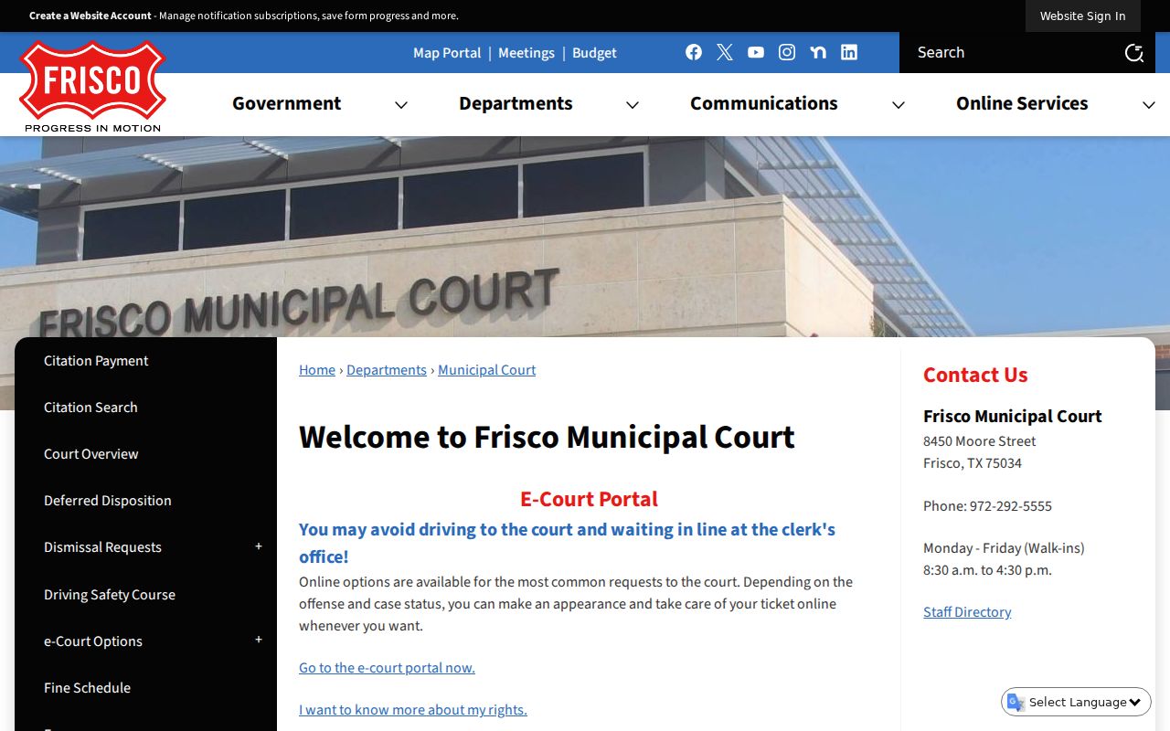Frisco warrant court address and municipal court hours