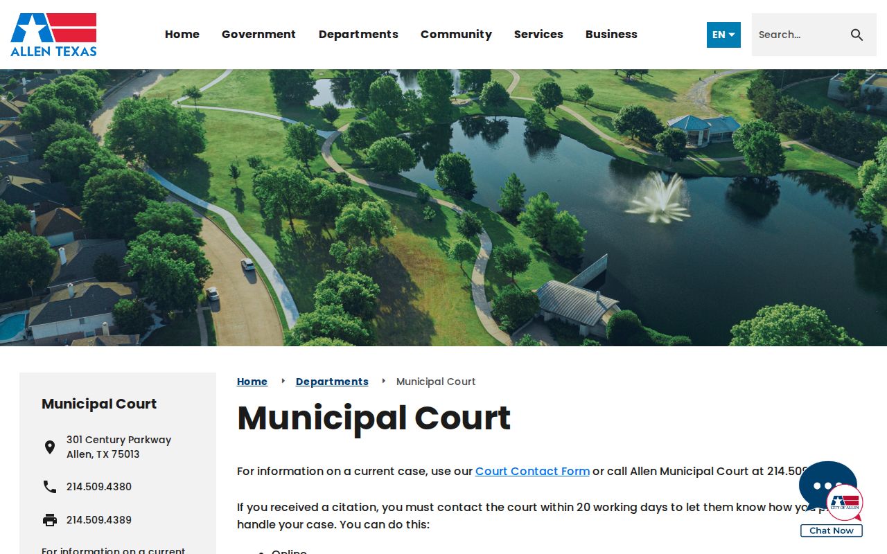 Allen warrant records route to the official Municipal Court landing page