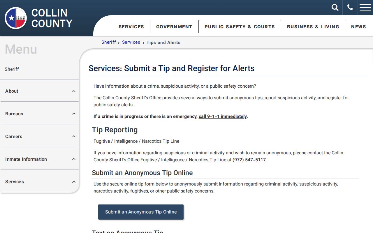 Collin County Most Wanted tip phone and online reporting routes