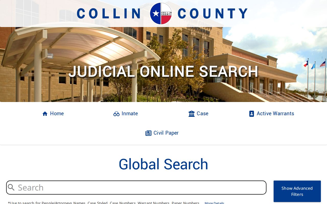 Collin County warrant search landing page and public search entry